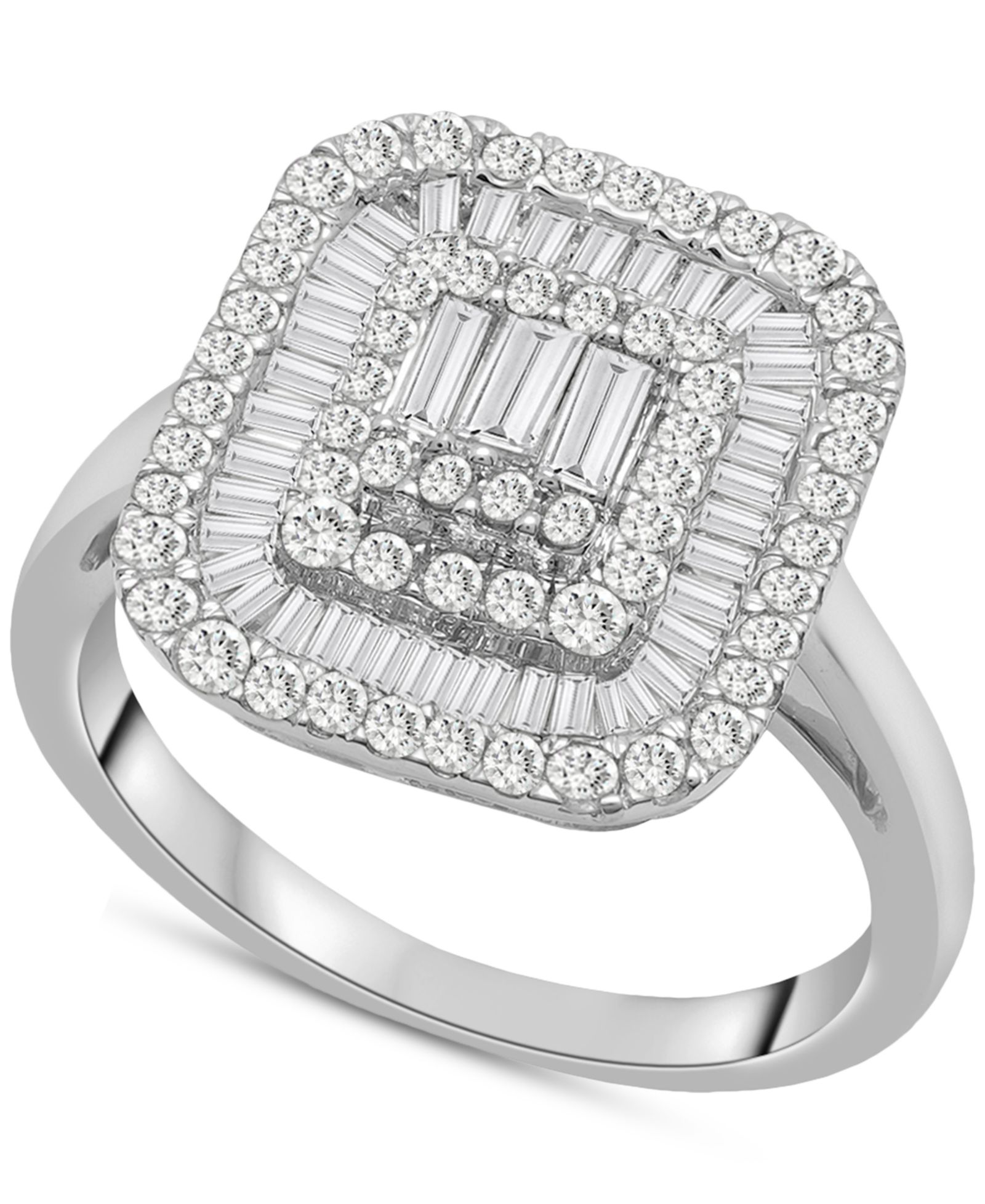 Wrapped in Love™ Diamond Round & Baguette Square Halo Cluster Ring (1 ct. t.w.) in 14k White Gold, Created for Macy's