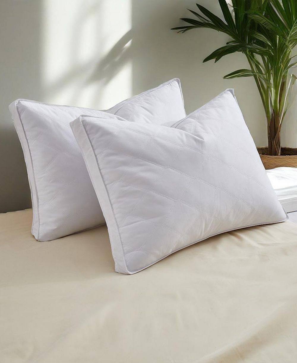 UNIKOME Diamond Quilted Down and Feather with Gusseted Edge 2-Pack Pillows, Standard/Queen