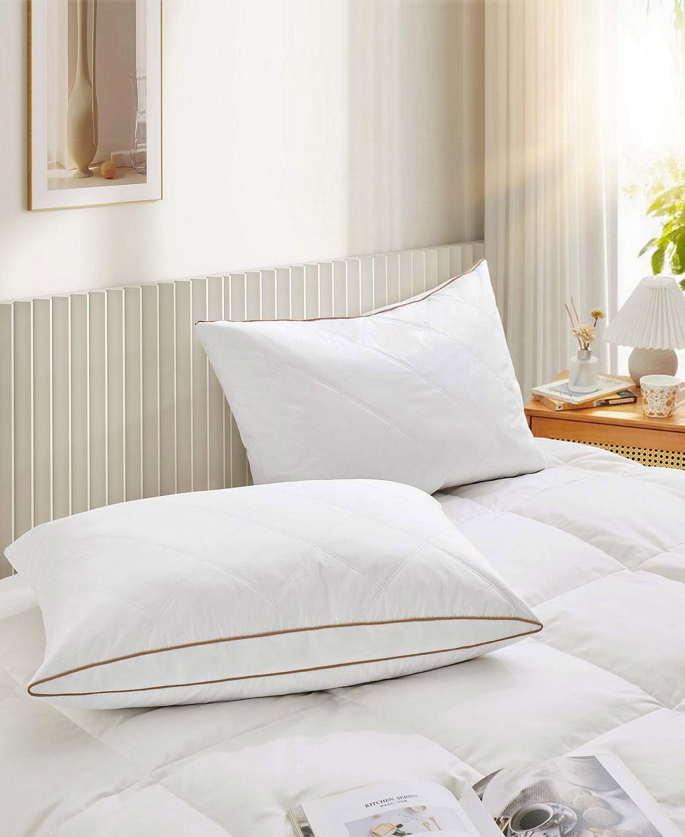 UNIKOME 100% Cotton Medium Support Feather Down 2-Pack Pillows, Queen