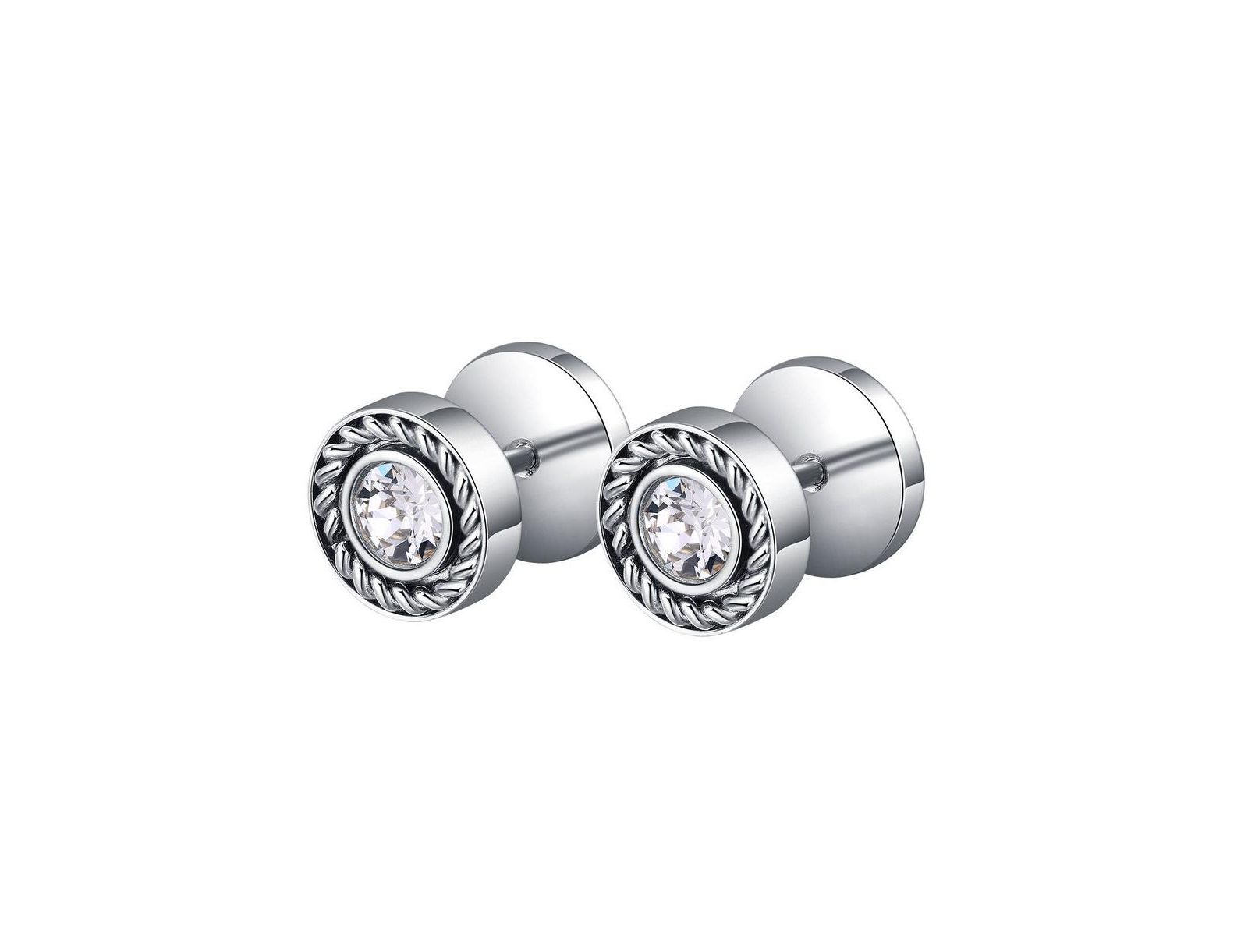 Stainless Steel CZ w/ Rope Design Border Stud Earrings