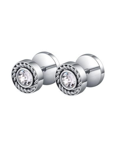 Stainless Steel CZ w/ Rope Design Border Stud Earrings