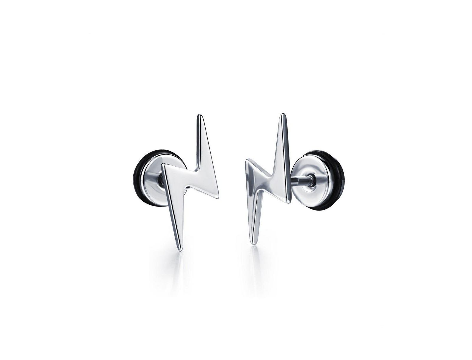 Stainless Steel Lightning Bolt Stud Earrings
