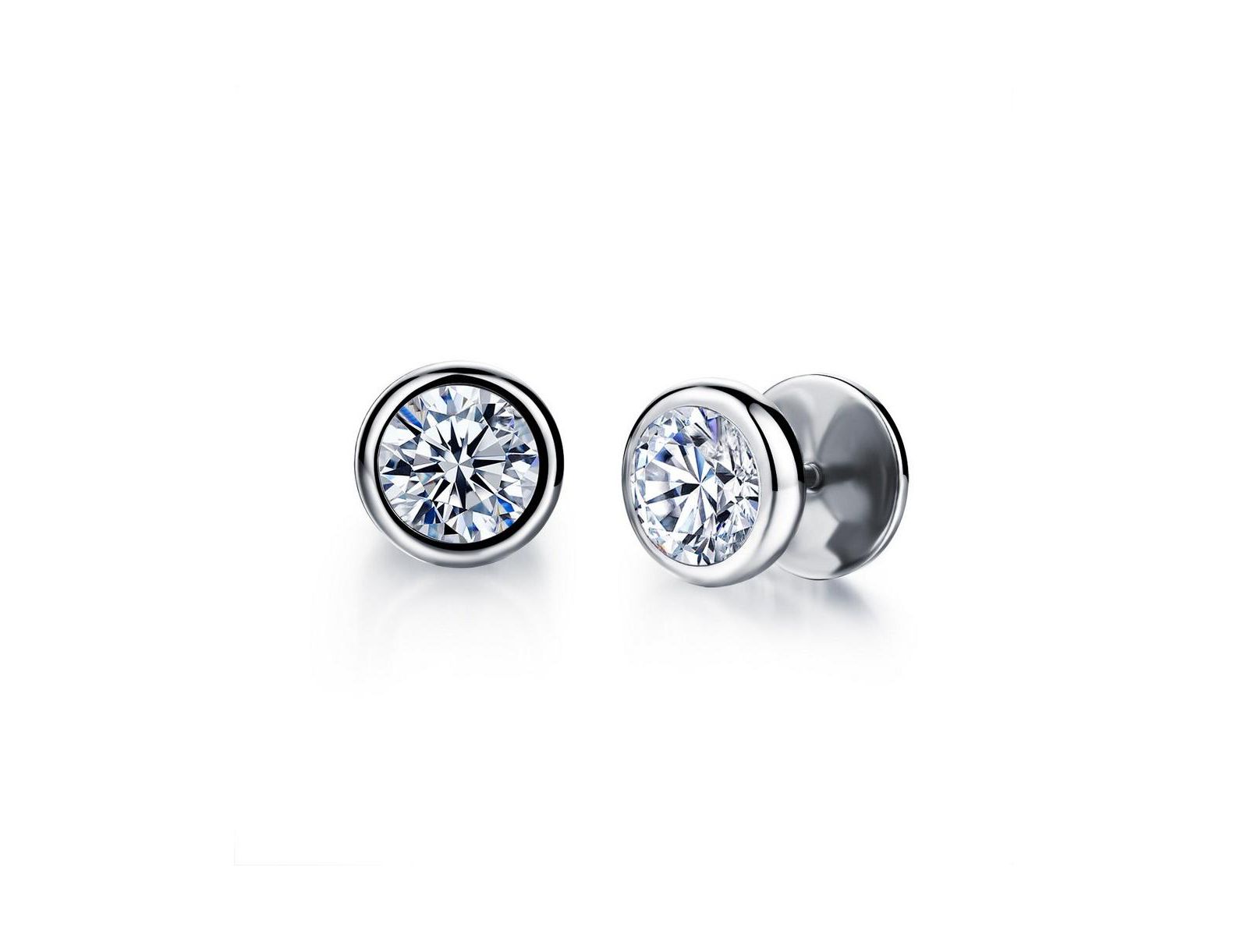 Metallo Stainless Steel Bezel-Set CZ Stud Earrings