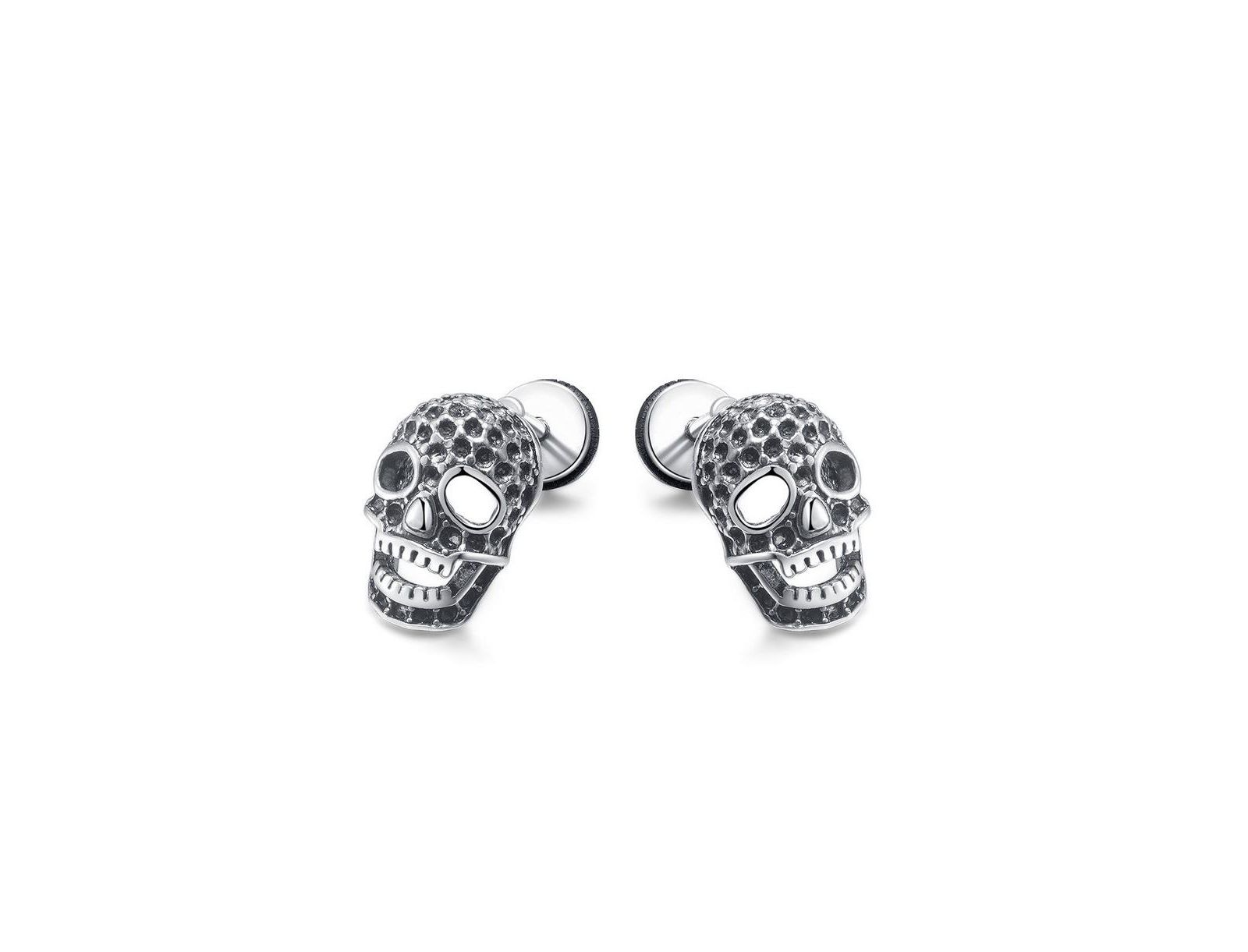Stainless Steel Oxidized Skull Stud Earrings