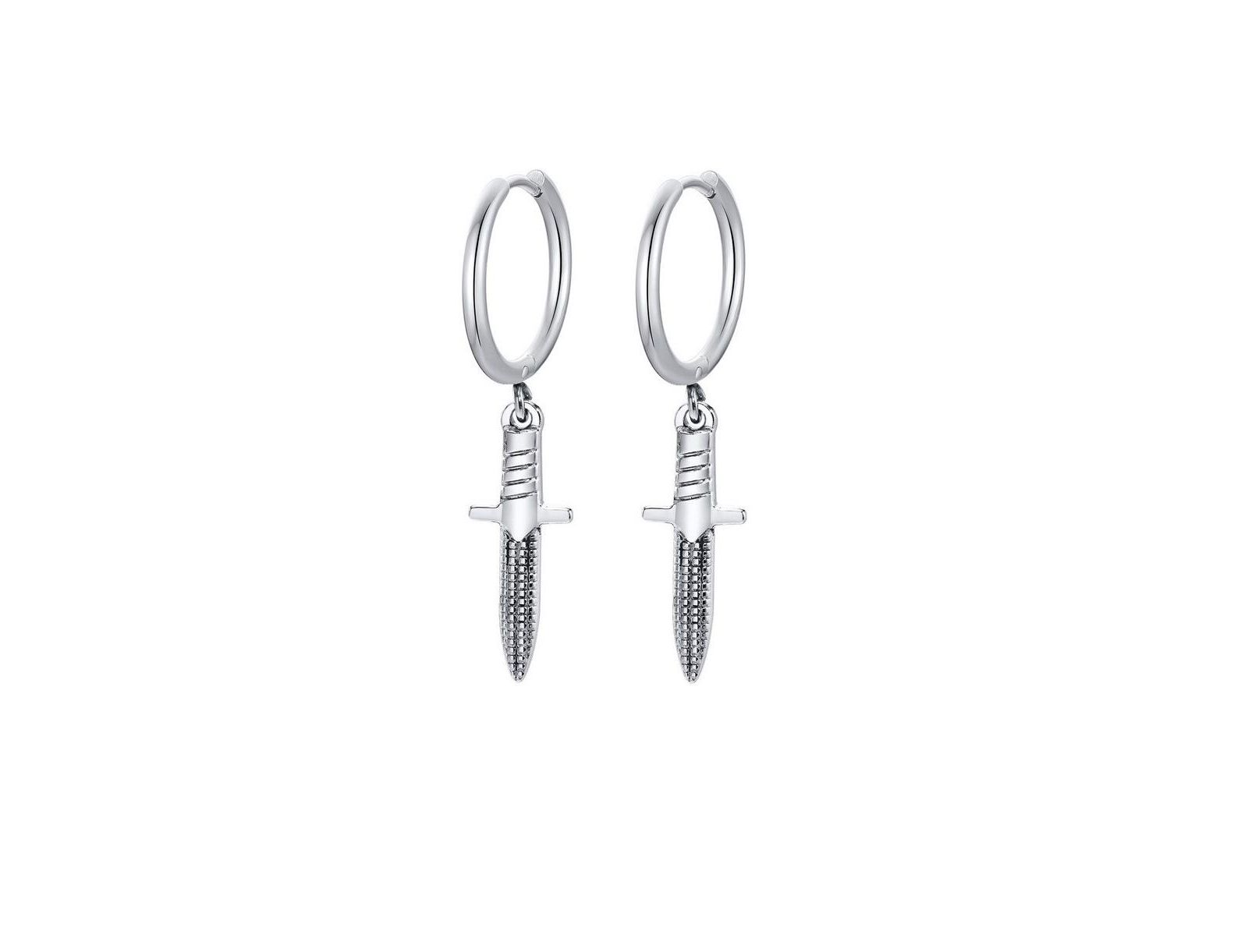 Серьги-кольца Metallo Stainless Steel Oxidized Knife Charm Huggie Hoop
