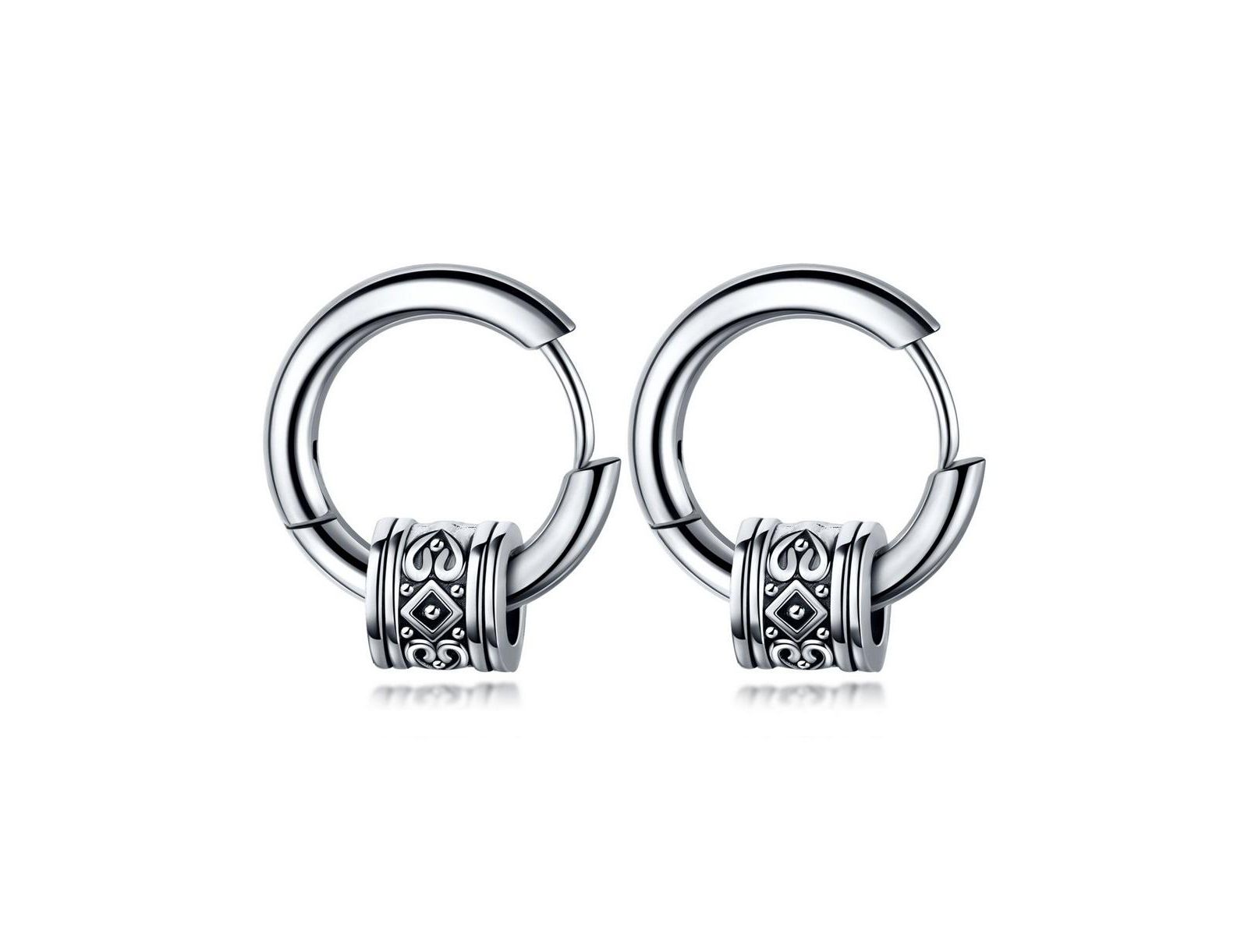 Stainless Steel Oxidized Spinning Designed Huggie Hoop Earrings