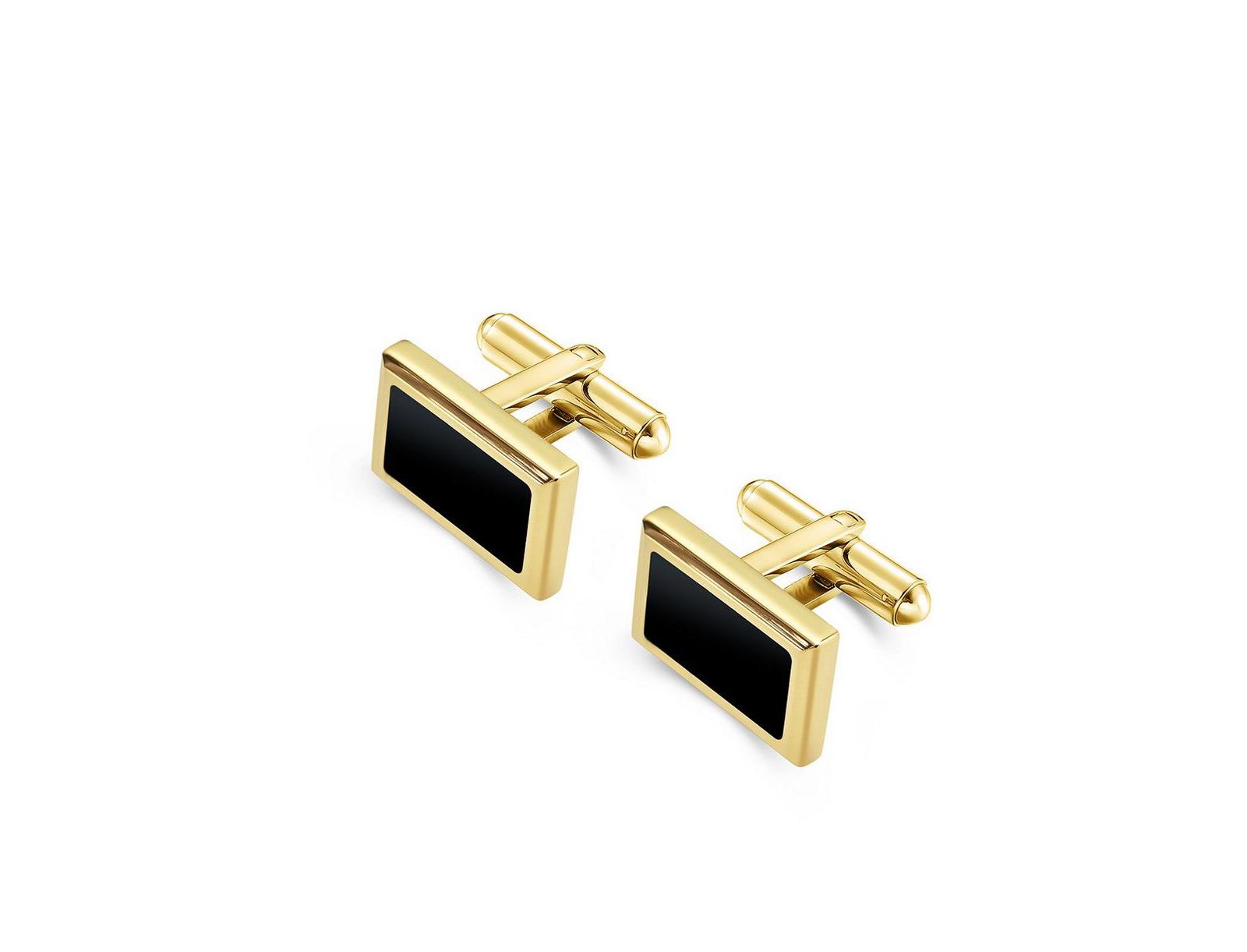 Stainless Steel Rectangle Gold & Black Pleated Cuff Links