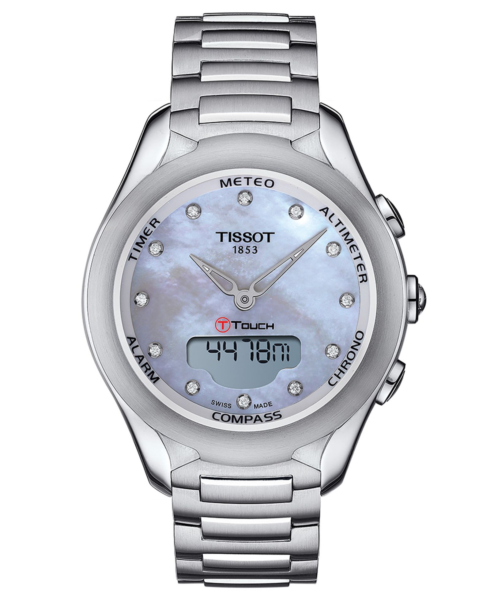 Женские часы Tissot Swiss Digital T-Touch Lady Solar Diamond (1 ct. t.w.) со стальным браслетом 40mm