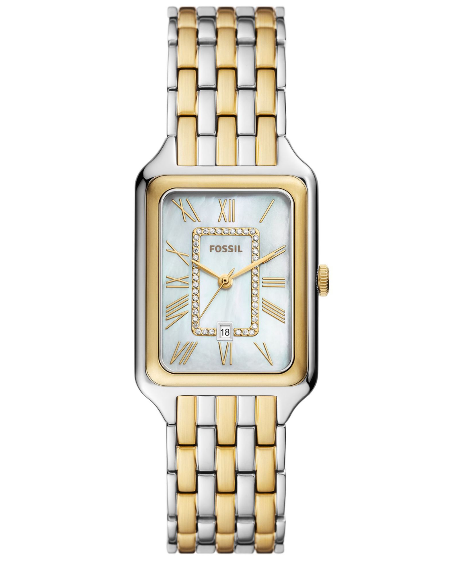 Fossil Женские часы Raquel Three-Hand Date Two-Tone Stainless Steel, 26mm