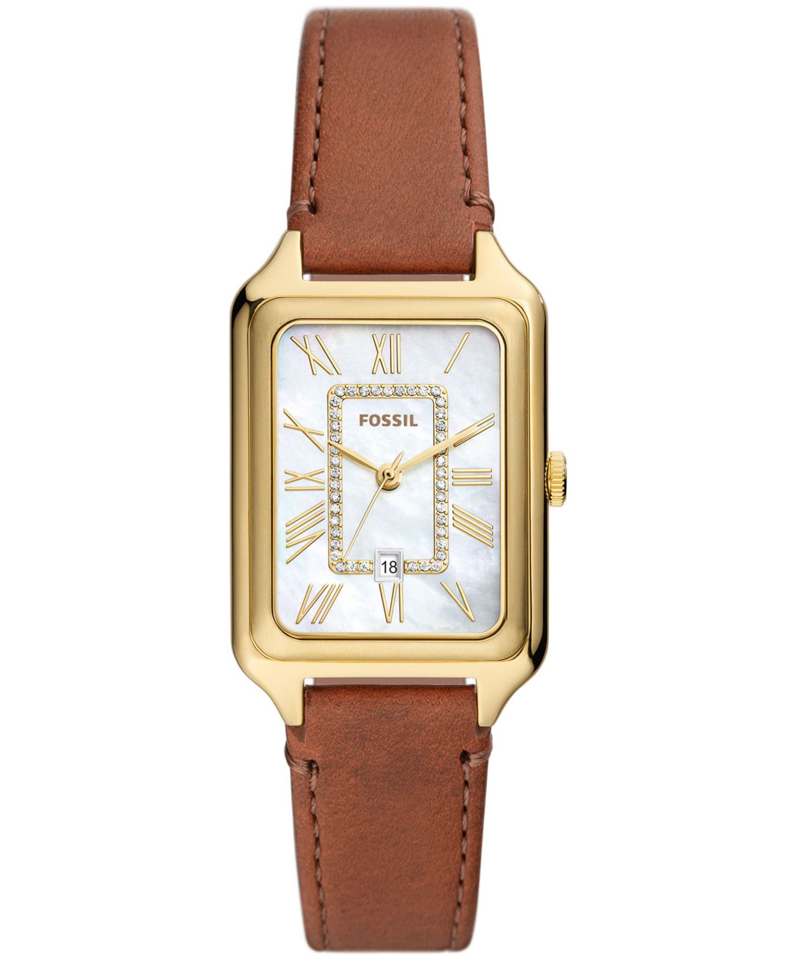 Женские часы Fossil Raquel Three-Hand Date 26mm коричневые кожаные