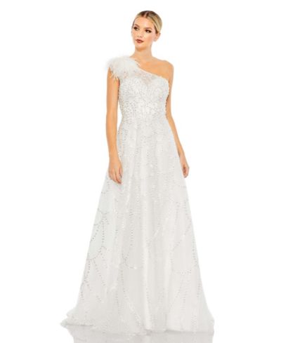 Женское вечернее платье Mac Duggal Embellished One Shoulder A Line Gown