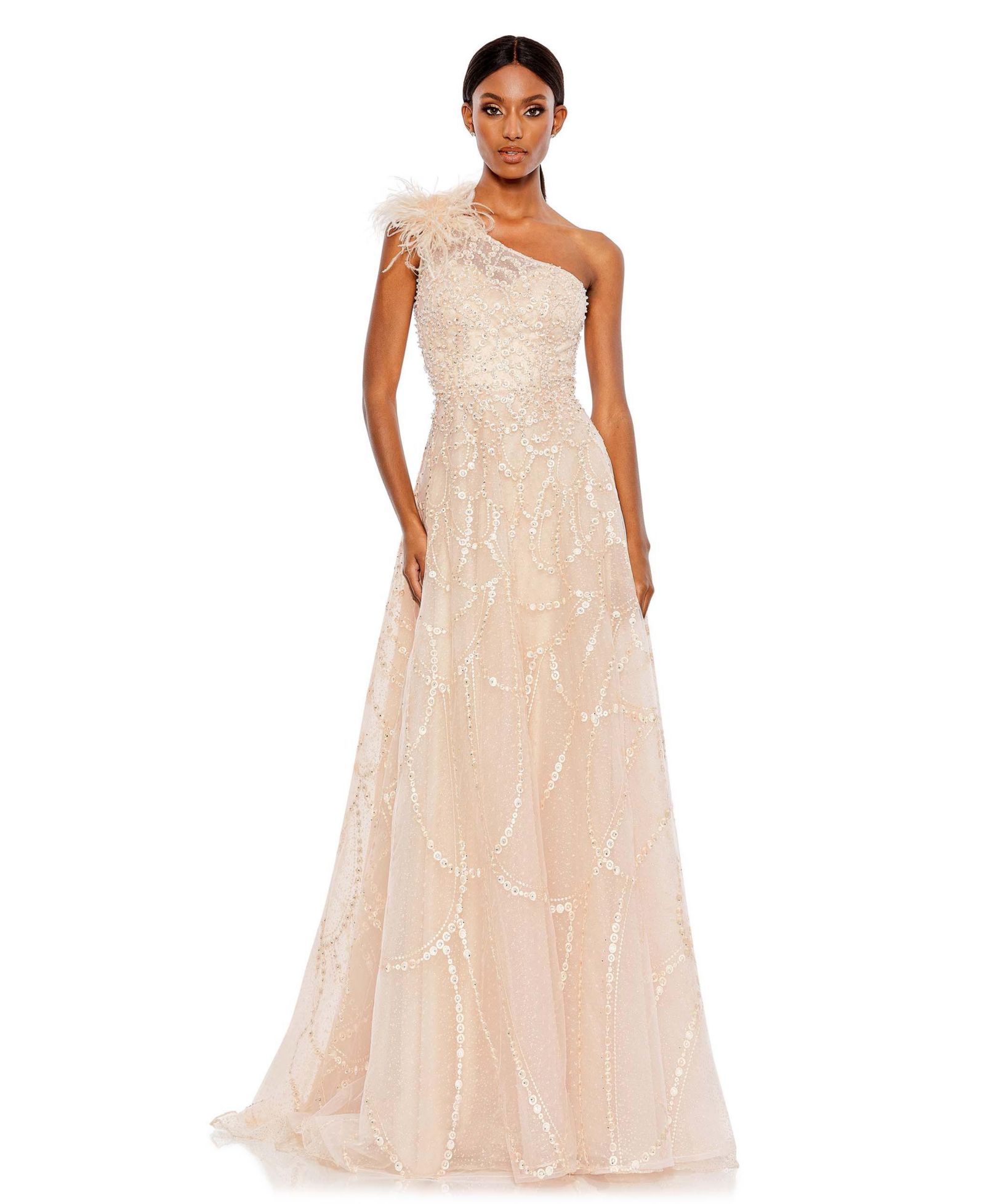 Женское вечернее платье Mac Duggal Embellished One Shoulder A Line Gown