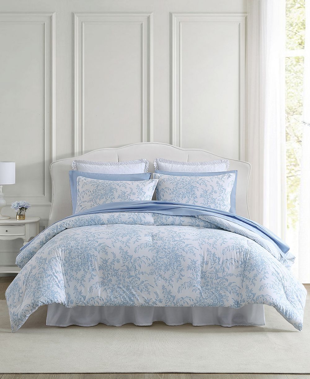 Laura Ashley Bedford Cotton Reversible 3 Piece Comforter Set, Full/Queen