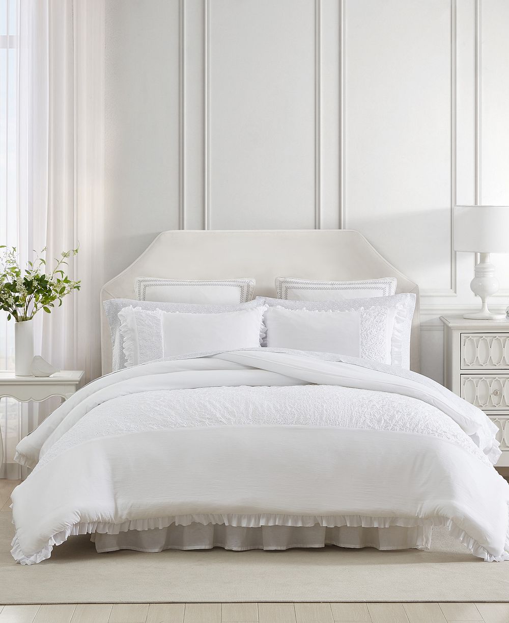 Laura Ashley Eyelet Ruffle Microfiber 3 Piece Comforter Set, King