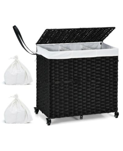 Корзина для белья Costway с колесами и крышкой, 125L, 3 секции с 2 вкладышами