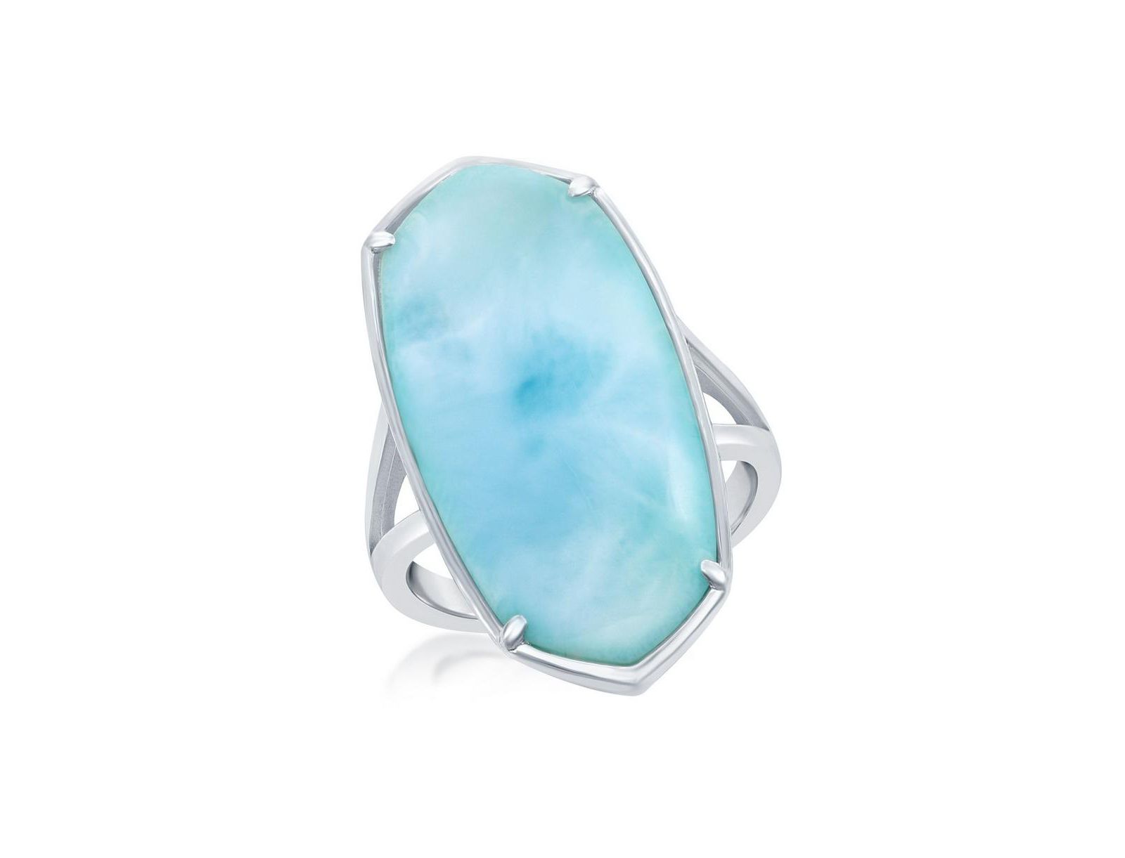 Sterling Silver Long Hexagon Larimar Ring