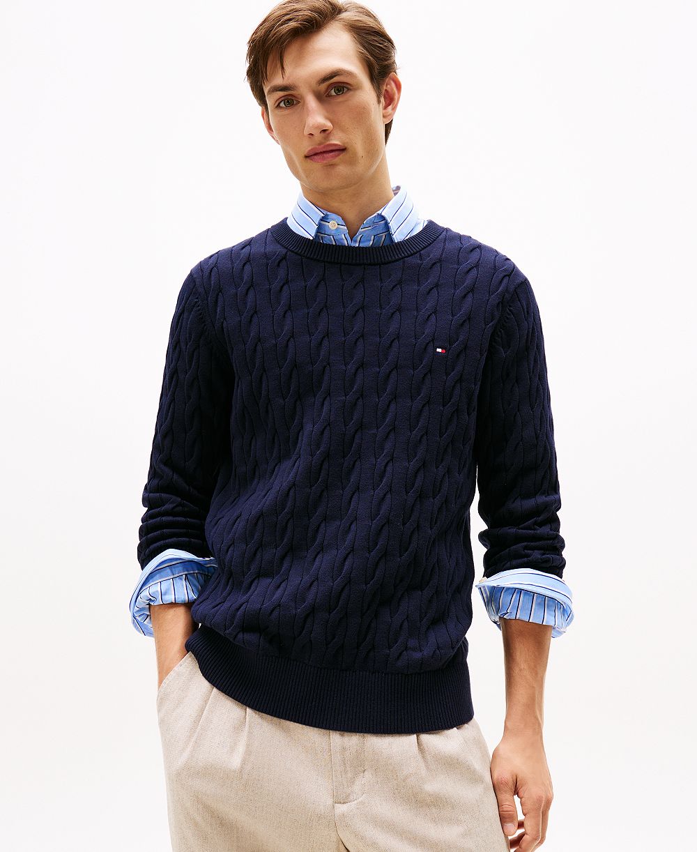 Tommy Hilfiger Мужской классический джемпер с круглым вырезом крупной вязки