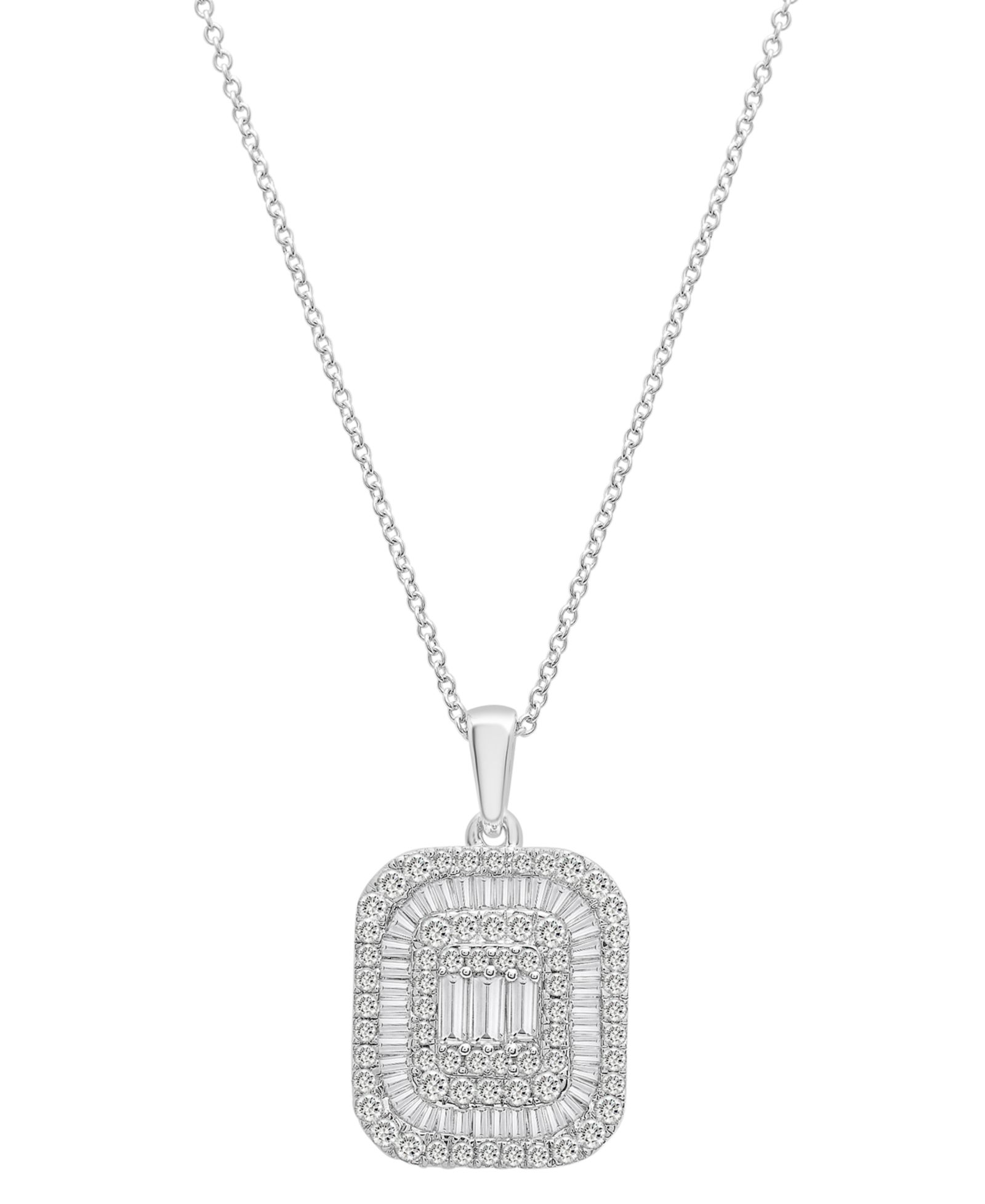 Wrapped in Love™ Diamond Round & Baguette Square Halo Cluster Pendant Necklace (1 ct. t.w.) in 14k White Gold, 16" + 2" extender, Created for Macy's