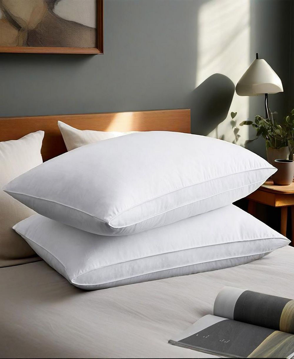 UNIKOME 100% Cotton Medium Soft Down and Feather Gusseted 2-Pack Pillows, King
