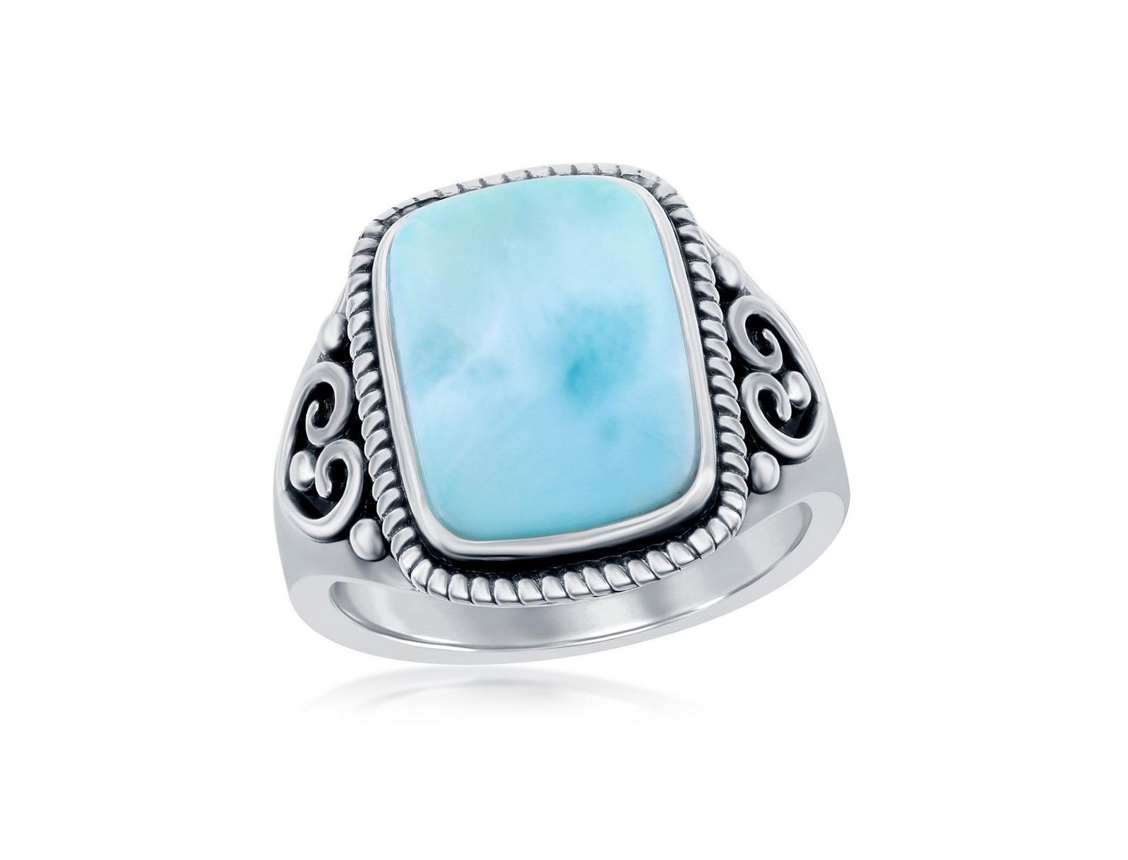 Кольцо Caribbean Treasures Sterling Rectangle Larimar Filigree Design