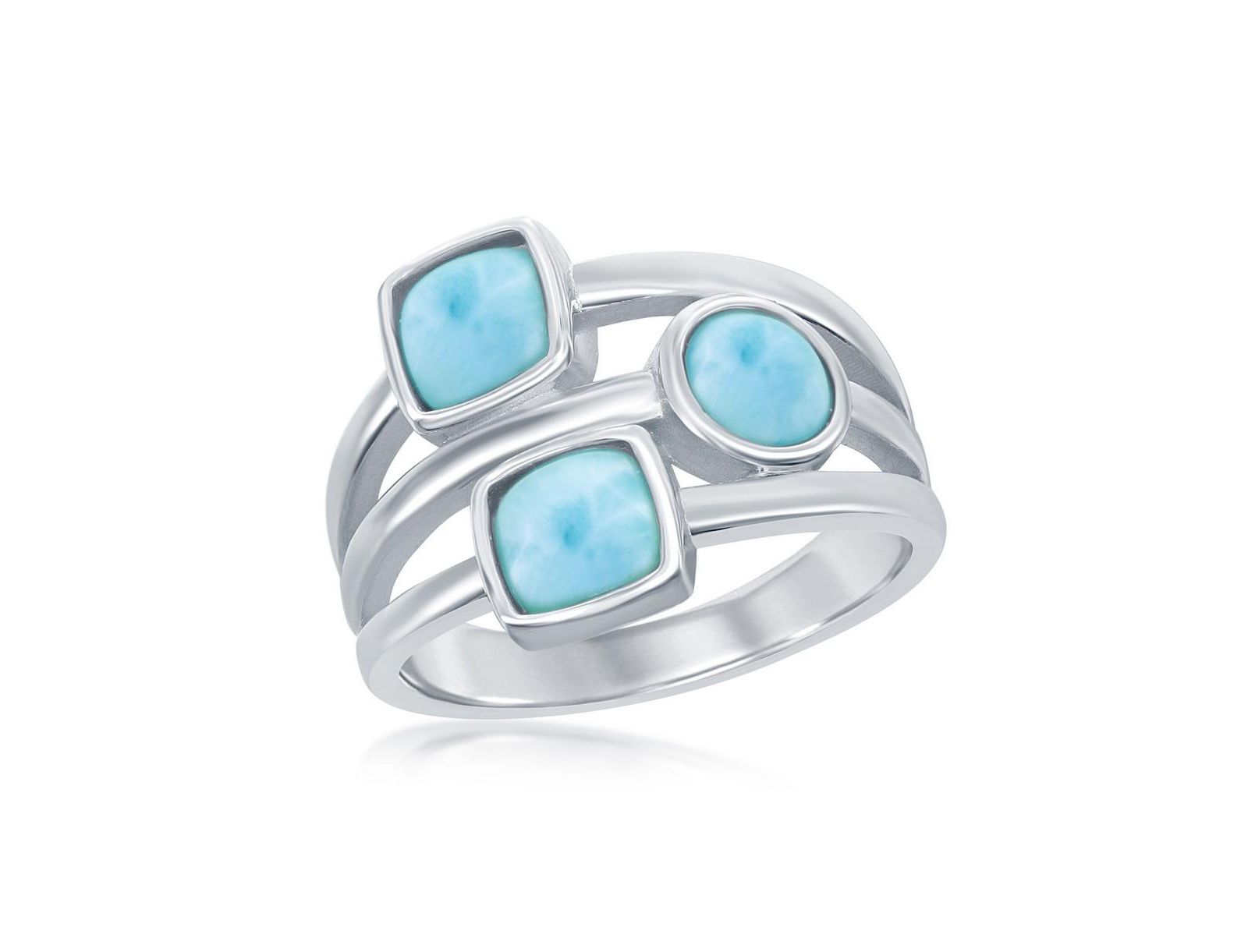 Кольцо Caribbean Treasures Sterling Silver Multi-Shaped Larimar Triple Band