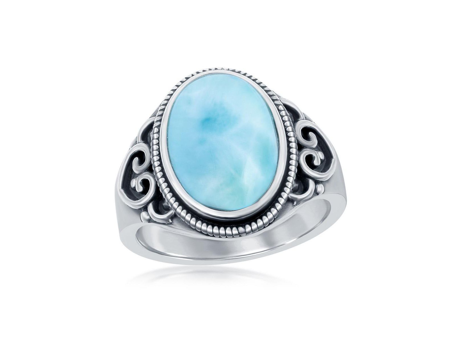 Sterling Silver Oval Larimar Filigree Design Ring