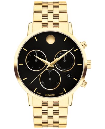 Мужские часы Movado Museum Classic Swiss Quartz Chrono Light Yellow PVD, 42mm