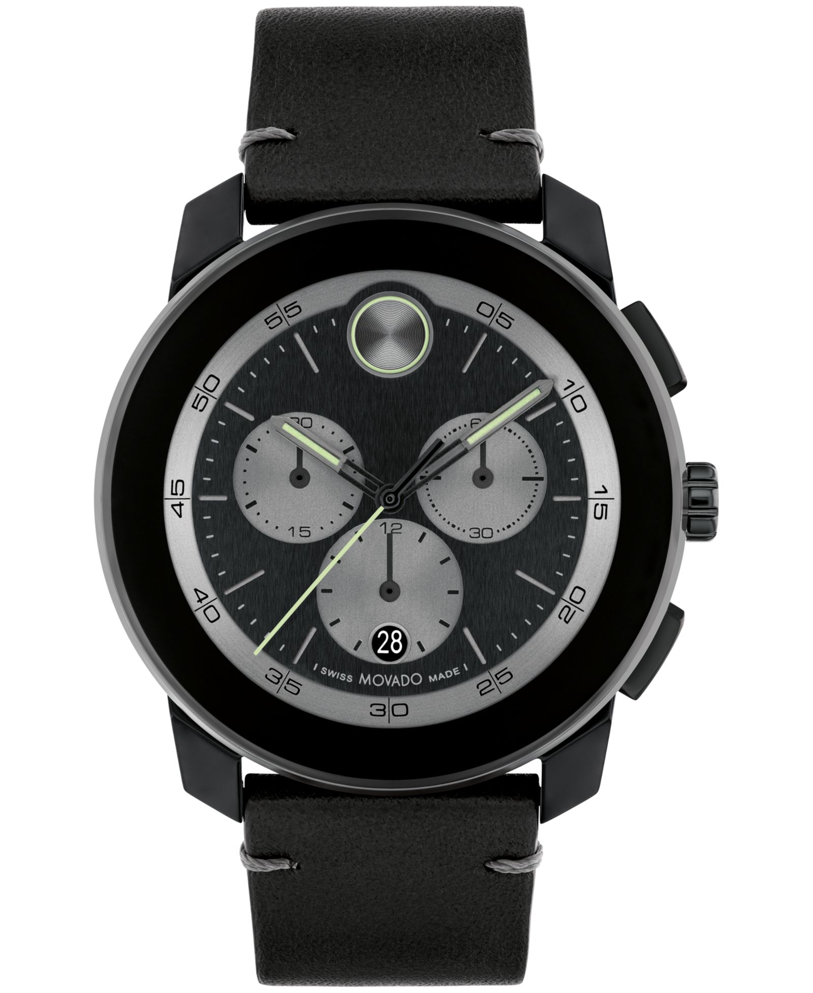 Movado Men's Bold TR90 Swiss Quartz Chronograph Black Leather Watch 44mm
