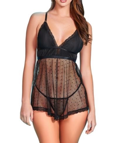 Hauty Женский комплект нижнего белья Babydoll из атласа и сетки, 2 части