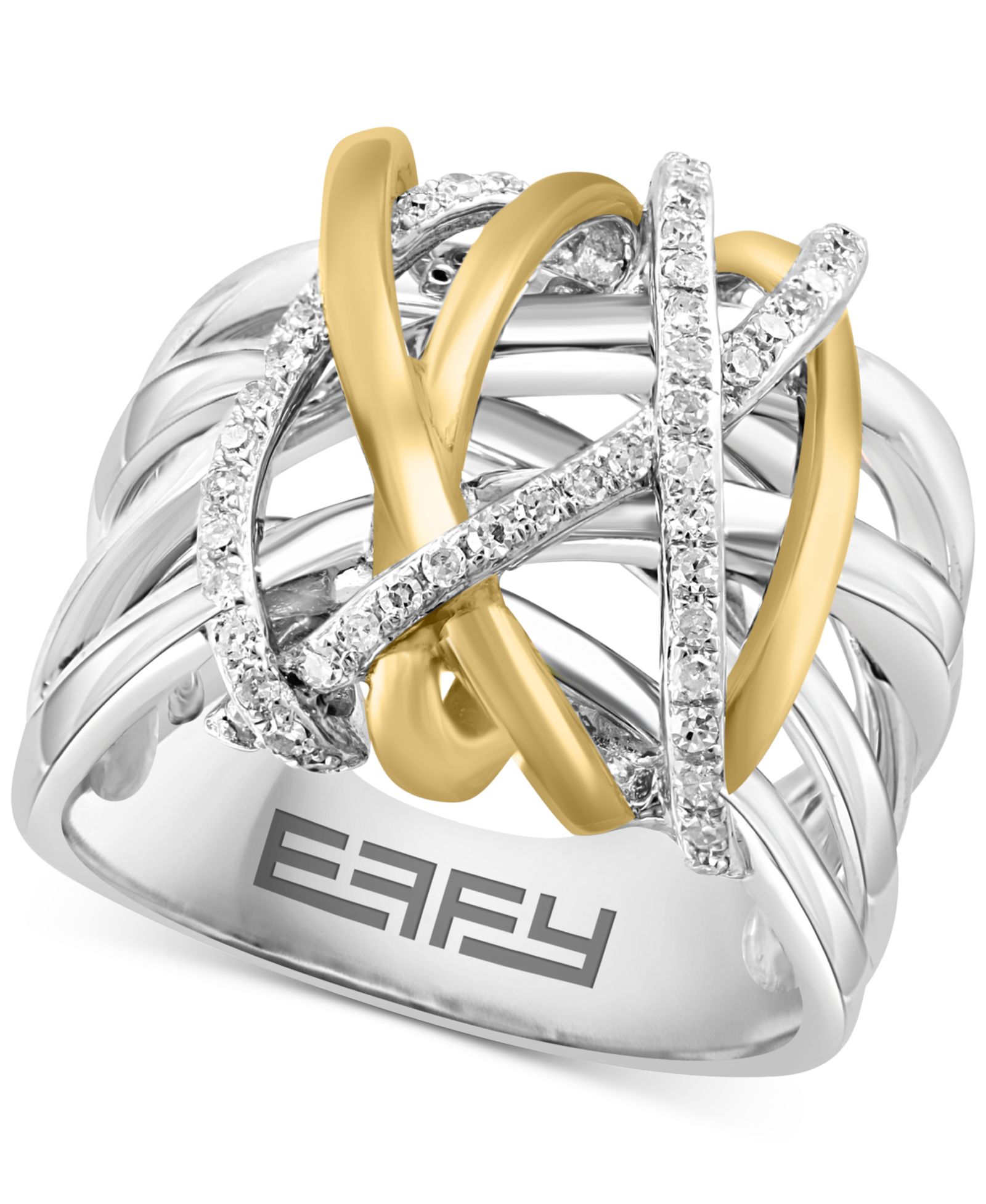 EFFY® Кольцо Diamond Contrasting Intertwined Crisscross (1/4 ct. t.w.) из стерлингового серебра и 14k Gold-Plate