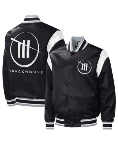 Men's Starter Black TRACKHOUSE RACING Force Play Full-Snap Varsity Jacket