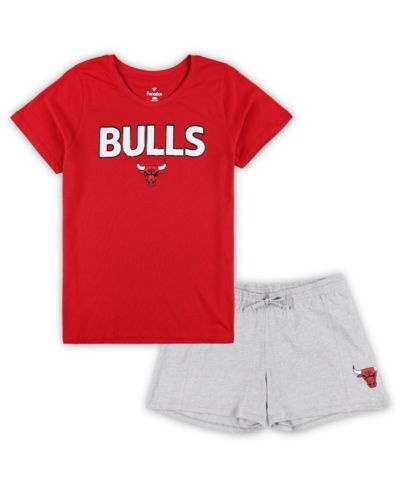 Женский комплект Fanatics: футболка и шорты Chicago Bulls Plus Size (красный, серый меланж)