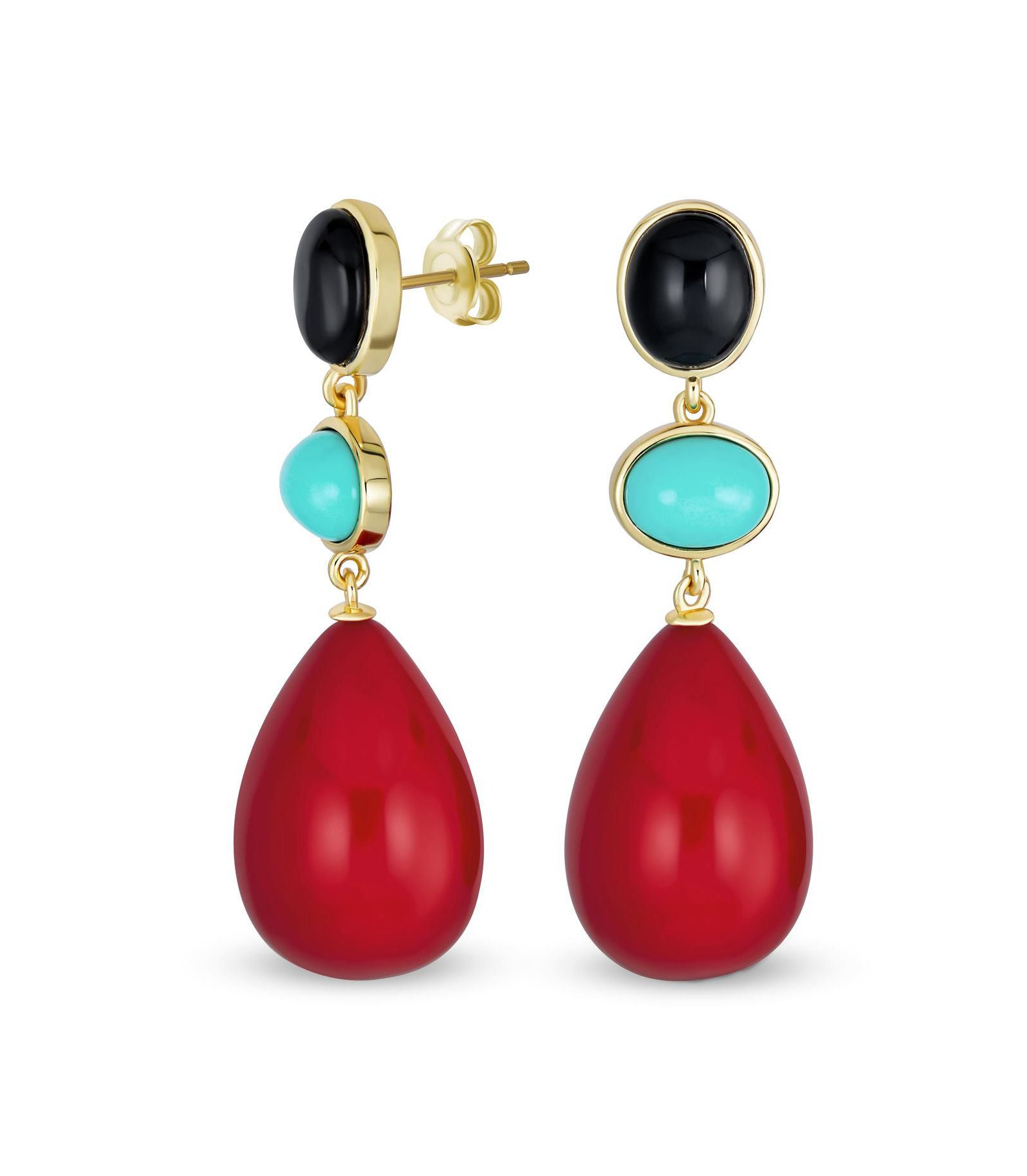 Bling Jewelry Multi Stone Natural Gemstone Geometric Teardrop & Oval Dangling Earrings