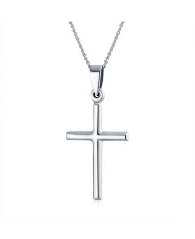 Подвеска-крест Bling Jewelry Minimalist Simple Petite Tube Small Religious Pendant.925 Sterling Silver