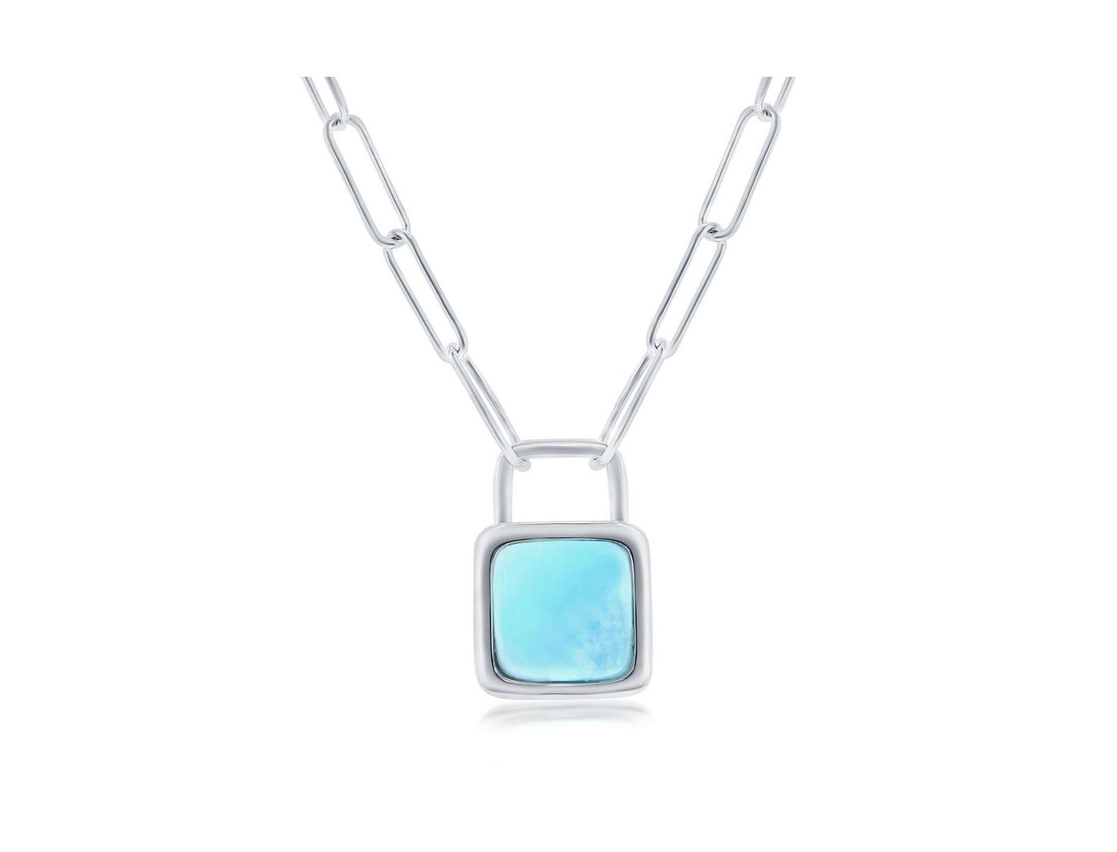 Caribbean Treasures ожерелье Sterling Silver Larimar Lock Paperclip