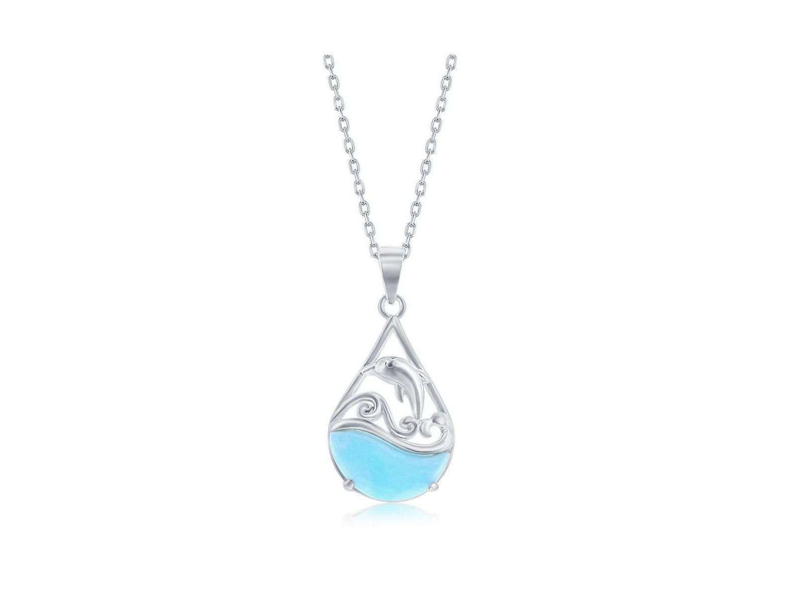 Ожерелье Caribbean Treasures Sterling Silver Leaping Dolphin Pearshaped Larimar