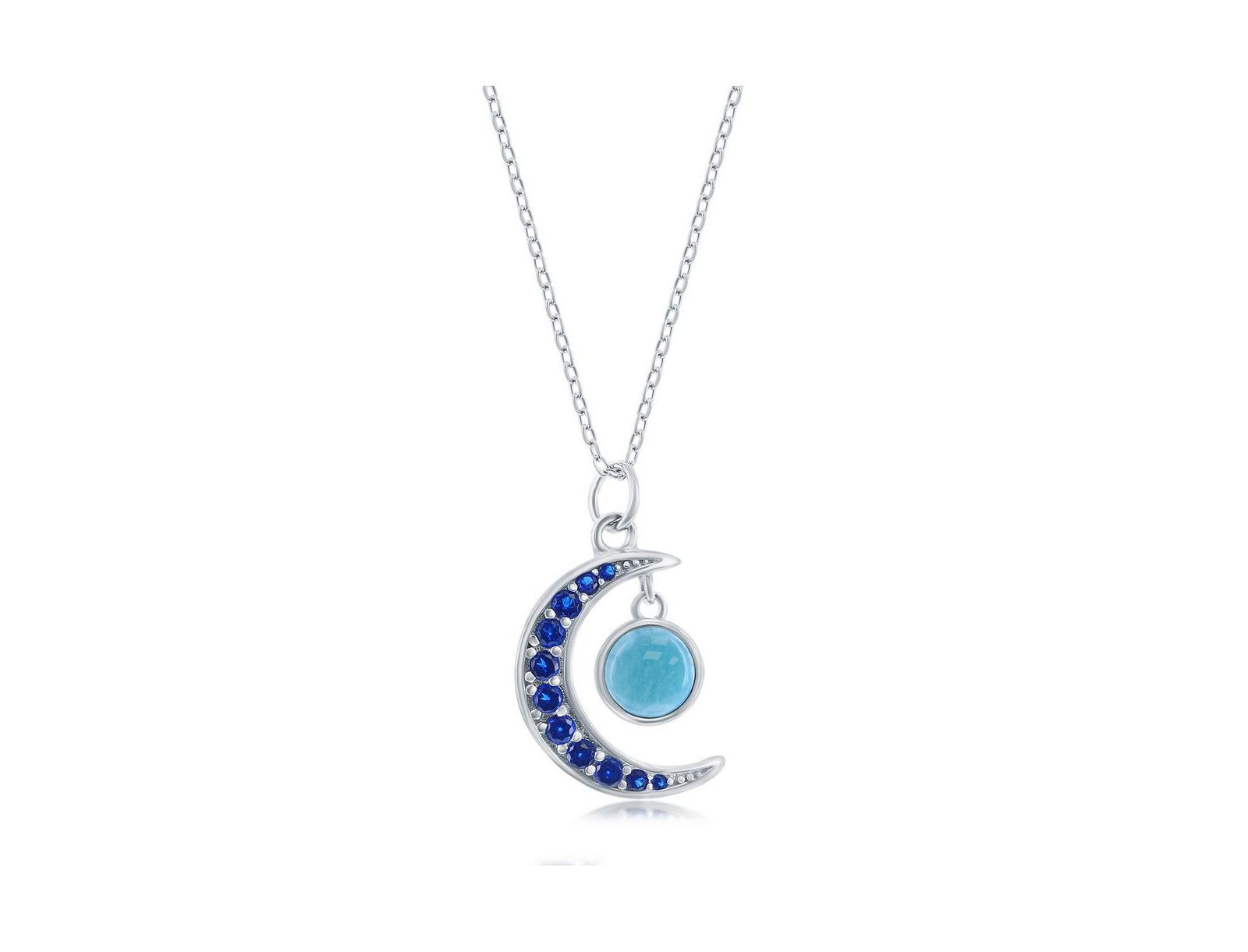 Ожерелье Caribbean Treasures Sterling Silver Blue CZ Moon & Round Larimar