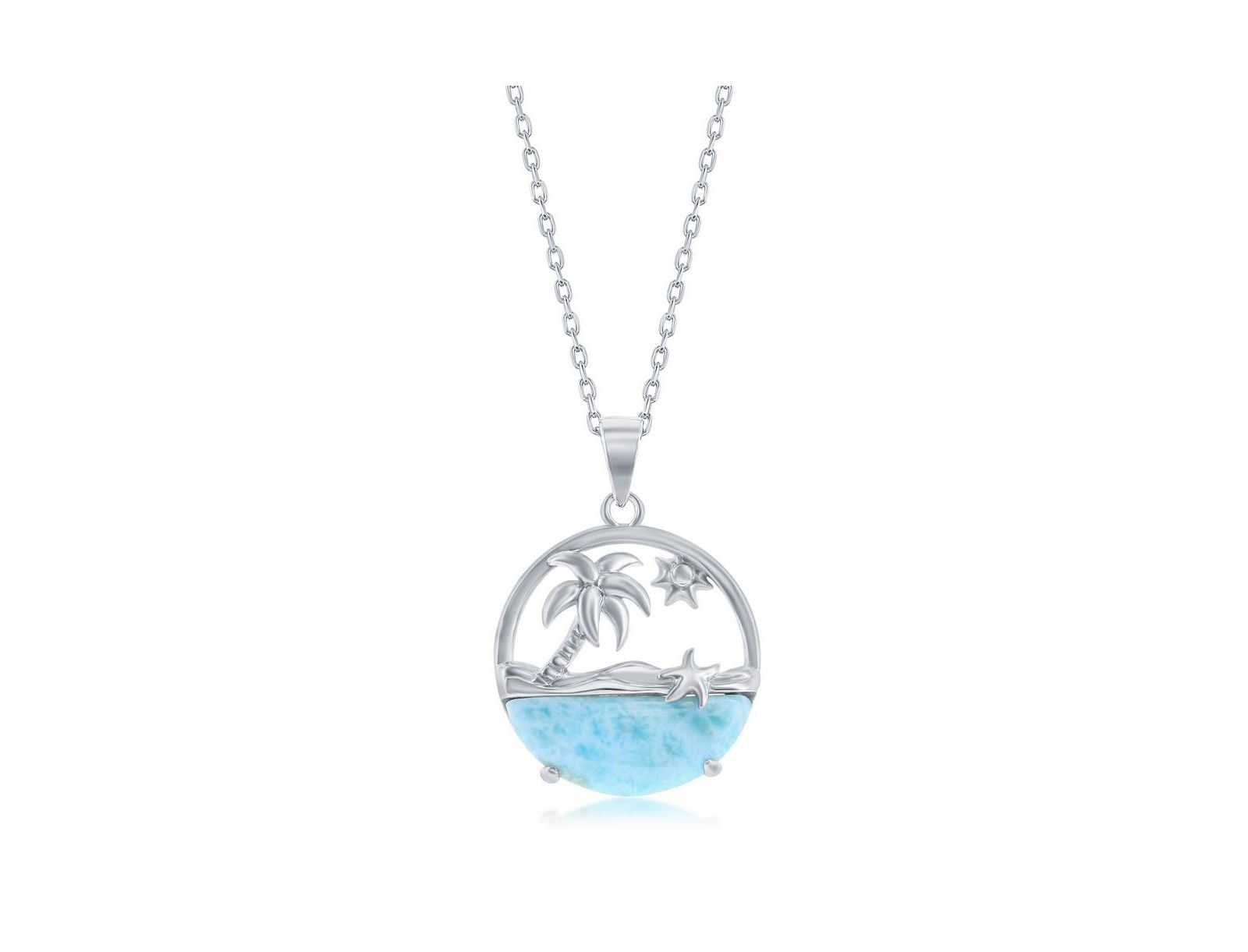 Ожерелье Caribbean Treasures Sterling Silver Palm Tree, Sun, Starfish, Larimar
