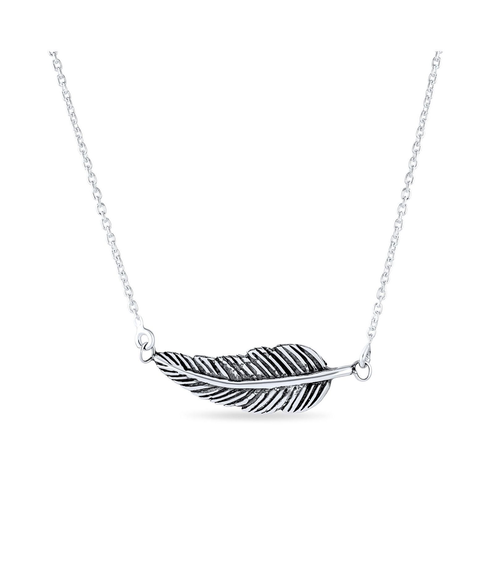 Bling Jewelry Подвеска Native American Sideways Nature Leaf Feather из стерлингового серебра