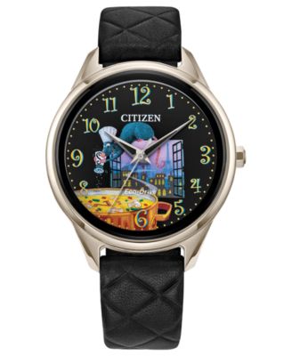 Женские часы Citizen Eco-Drive Pixar Ratatouille, черные стеганые кожаные ремешки, 37mm