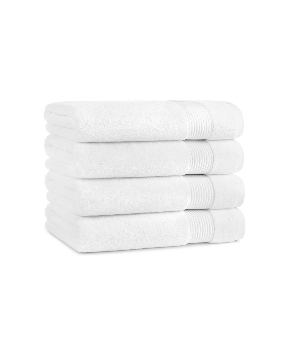 Arkwright Home Host & Home Bath Towels, 4-Pack, 27x54, 600 GSM, Ringspun Cotton, Solid Colors, Double-Stitched, Striped Dobby Border