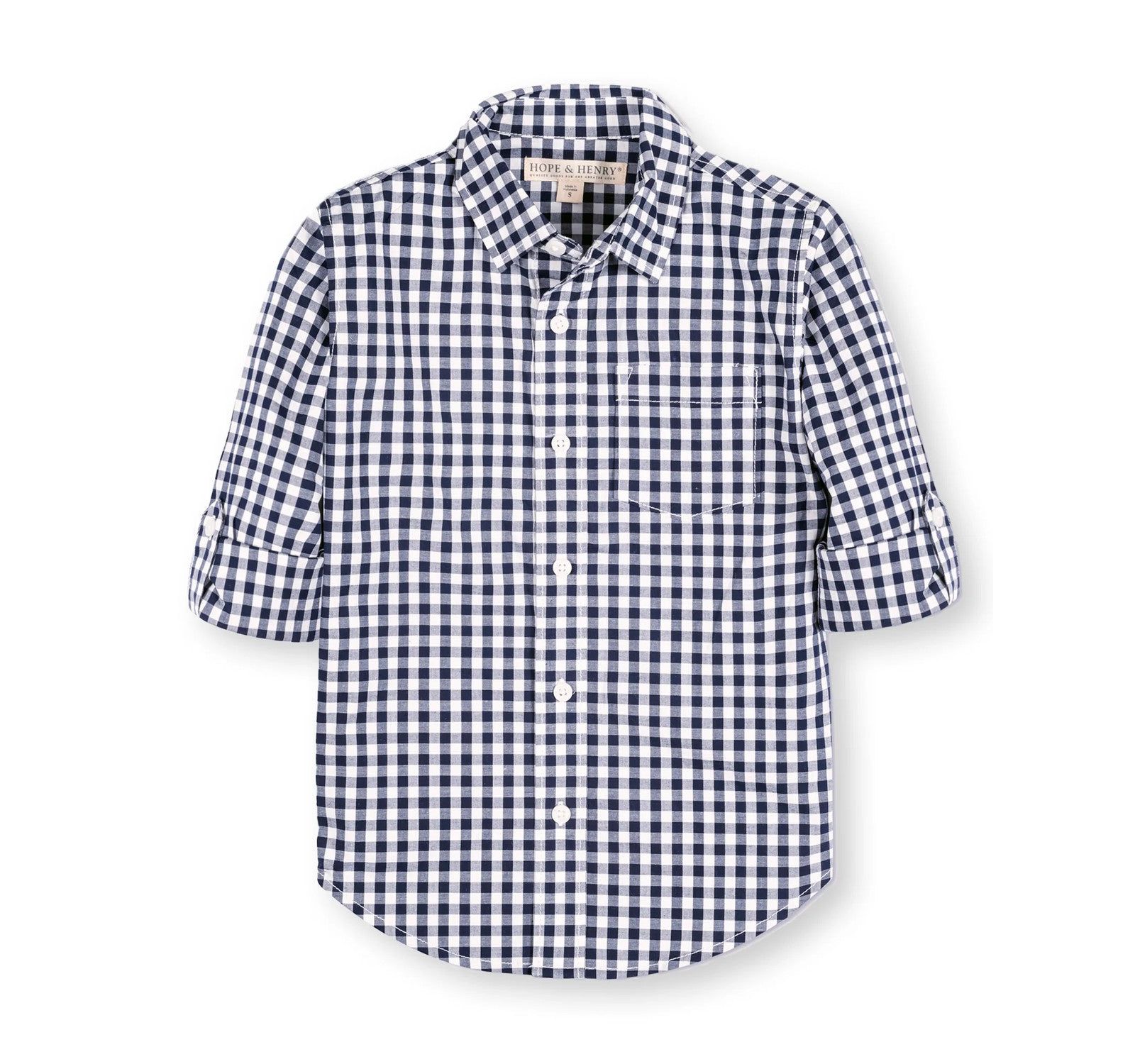 Hope & Henry Детская Органическая Long Sleeve Stretch Poplin Roll-Up Button Down рубашка