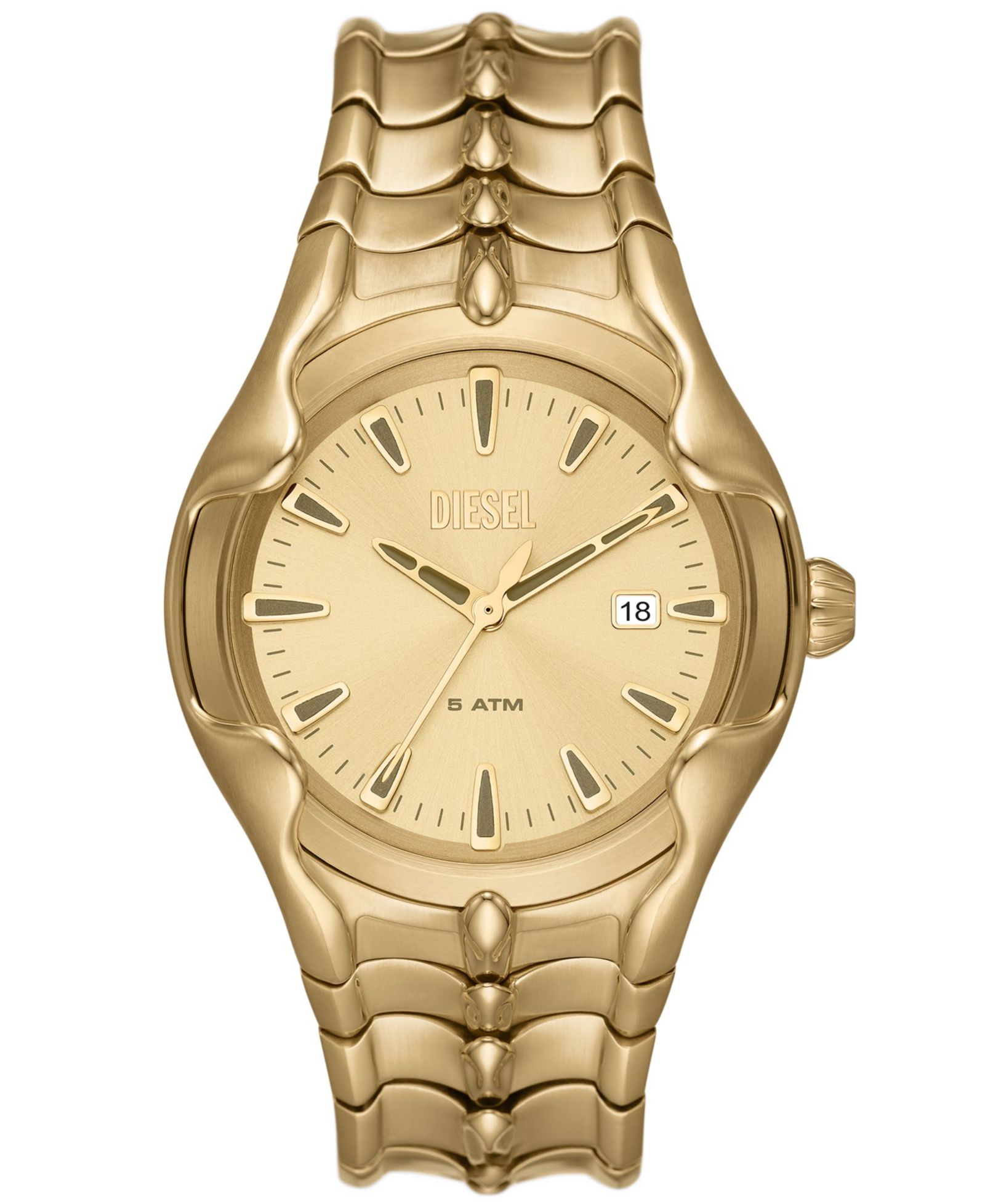 Мужские часы Diesel Vert Quartz Three Hand Date Gold-Tone Stainless Steel 44mm
