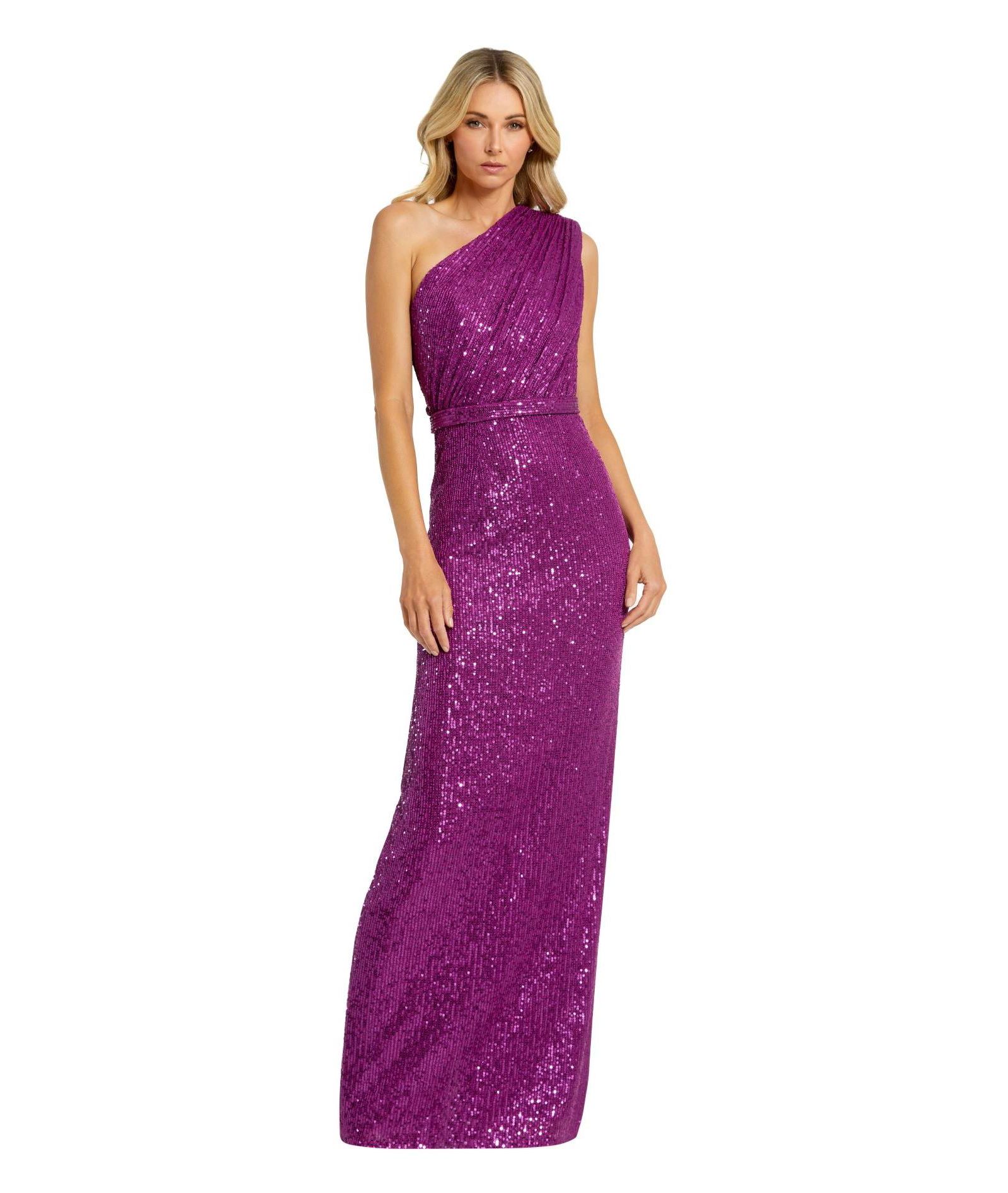 Mac Duggal Женский Ieena Sequined Ruched One Shoulder Gown