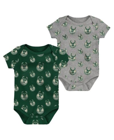 Newborn and Infant Boys and Girls Hunter Green, Gray Milwaukee Bucks Two-Pack Double Up Bodysuit Set