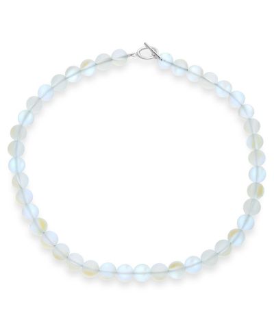 Bling Jewelry Mixed Semi-Precious Created Moonstone Ball Bead Necklace Toggle Clasp 18"