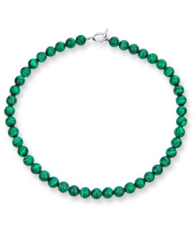 Bling Jewelry Green Malachite Semi-Precious Ball Bead Necklace Beaded Toggle Clasp 18"