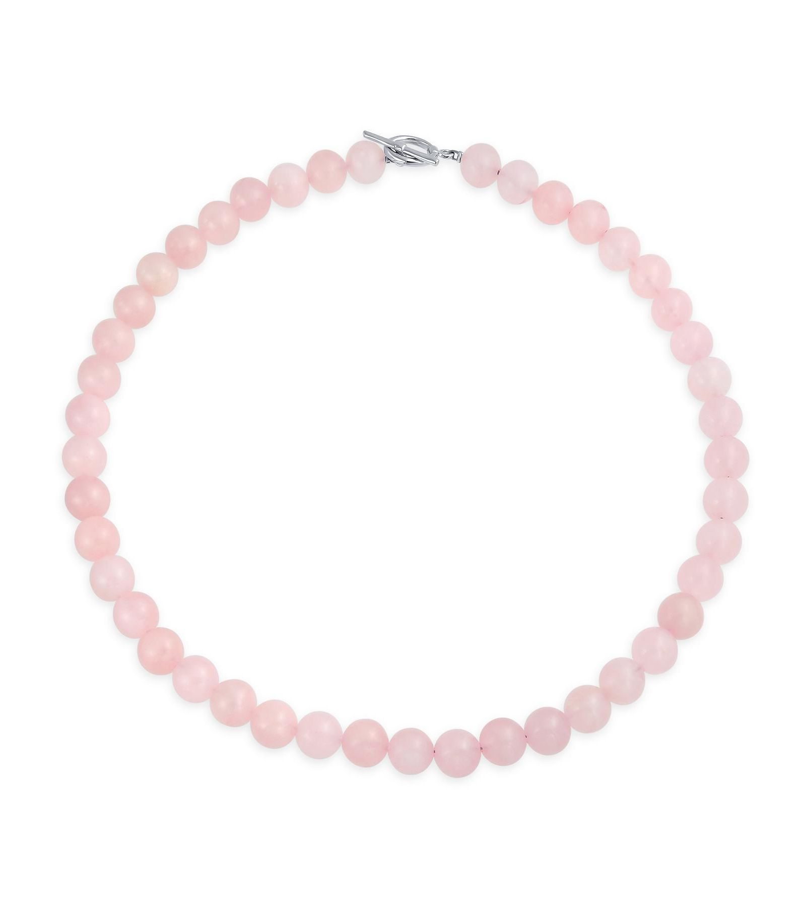 Bling Jewelry Mixed Semi-Precious  Rose Quartz Ball Bead Necklace Beaded Toggle Clasp 16"