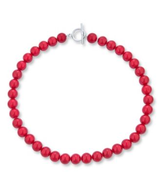 Bling Jewelry Red Calcite Semi-Precious Ball Bead Strand Necklace Beaded Toggle Clasp 18"