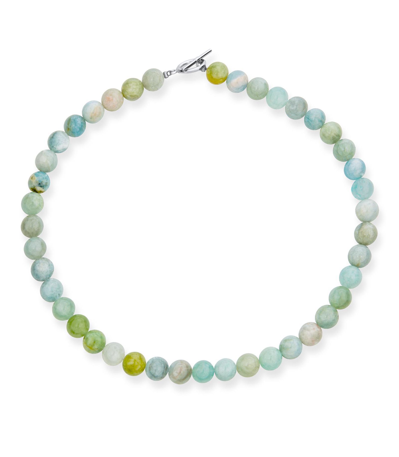 Bling Jewelry Mixed Semi-Precious Blue Beryl Ball Bead Necklace Beaded Toggle Clasp 18"